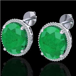 25 CTW Emerald & Micro Pave VS/SI Diamond Certified Halo Earrings 18K White Gold - REF-254K5R - 2027