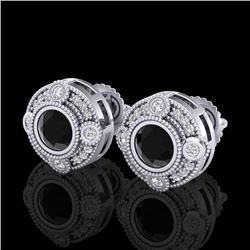 1.5 CTW Fancy Black Diamond Solitaire Art Deco Stud Earrings 18K White Gold - REF-116H4W - 37695