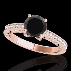 1.25 CTW Certified Vs Black Diamond Solitaire Antique Ring 10K Rose Gold - REF-56K8R - 34742