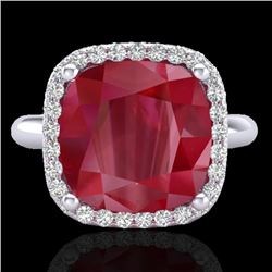 6 CTW Ruby & Micro Pave Halo VS/SI Diamond Certified Ring 18K White Gold - REF-77H3W - 23102