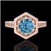 Image 2 : 0.77 CTW Fancy Intense Blue Diamond Solitaire Art Deco Ring 18K Rose Gold - REF-130M9F - 37503