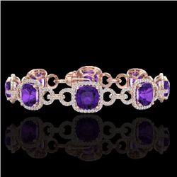 30 CTW Amethyst & Micro VS/SI Diamond Certified Bracelet 14K Rose Gold - REF-368H9W - 23016