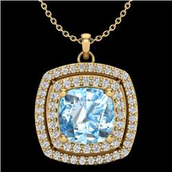 2.08 CTW Sky Blue Topaz & Micro Pave VS/SI Diamond Halo Necklace 18K Yellow Gold - REF-63X3T - 20450