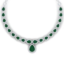 51.41 CTW Royalty Emerald & VS Diamond Necklace 18K White Gold - REF-1018Y2N - 39420