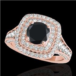 2 CTW Certified Vs Black Diamond Solitaire Halo Ring 10K Rose Gold - REF-114T5X - 33656