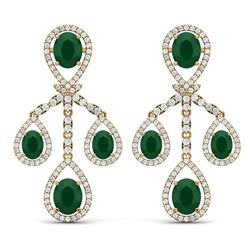 25.08 CTW Royalty Emerald & VS Diamond Earrings 18K Yellow Gold - REF-490X9T - 38573