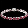 Image 2 : 23.25 CTW Ruby & VS/SI Diamond Eternity Tennis Micro Halo Bracelet 14K White Gold - REF-154T5X - 402