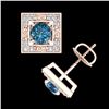 Image 4 : 1.63 CTW Fancy Intense Blue Diamond Art Deco Stud Earrings 18K Rose Gold - REF-176M4F - 38161