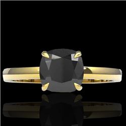 3 CTW Cushion Cut Black VS/SI Diamond Designer Solitaire Ring 18K Yellow Gold - REF-86Y4N - 22136