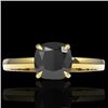 Image 1 : 3 CTW Cushion Cut Black VS/SI Diamond Designer Solitaire Ring 18K Yellow Gold - REF-86Y4N - 22136