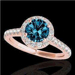 1.7 CTW SI Certified Fancy Blue Diamond Solitaire Halo Ring 10K Rose Gold - REF-209R3K - 33595