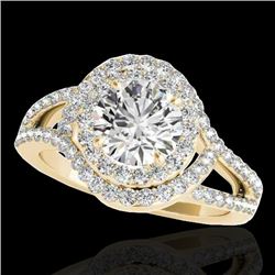 1.9 CTW H-SI/I Certified Diamond Solitaire Halo Ring 10K Yellow Gold - REF-209F3M - 34389