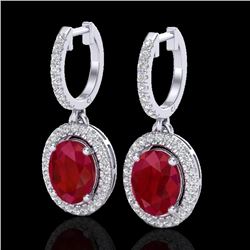 4.25 CTW Ruby & Micro Pave VS/SI Diamond Earrings Solitaire Halo 18K White Gold - REF-103F6M - 20331