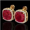 Image 1 : 12 CTW Ruby & Micro Pave Halo VS/SI Diamond Earrings Solitaire 18K Yellow Gold - REF-158T2X - 23067