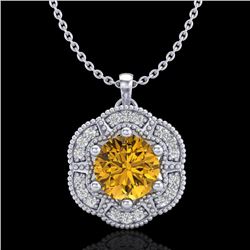 1.01 CTW Intense Fancy Yellow Diamond Art Deco Stud Necklace 18K White Gold - REF-136K4R - 37973