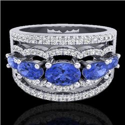 2.25 CTW Tanzanite & Micro Pave VS/SI Diamond Certified Designer Ring 10K White Gold - REF-80M2F - 2