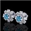Image 1 : 1.77 CTW Fancy Intense Blue Diamond Art Deco Stud Earrings 18K White Gold - REF-177M3F - 37866