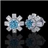 Image 2 : 1.77 CTW Fancy Intense Blue Diamond Art Deco Stud Earrings 18K White Gold - REF-177M3F - 37866