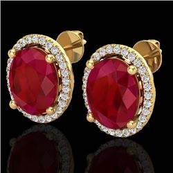 6 CTW Ruby & Micro Pave VS/SI Diamond Certified Earrings Halo 18K Yellow Gold - REF-101K6R - 21063