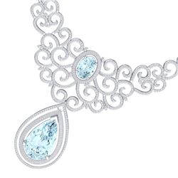 89.32 CTW Royalty Sky Topaz & VS Diamond Necklace 18K White Gold - REF-1563F6M - 39845