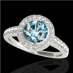 1.5 CTW SI Certified Fancy Blue Diamond Solitaire Halo Ring 10K White Gold - REF-180R2K - 34446