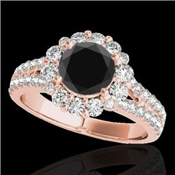 2.01 CTW Certified Vs Black Diamond Solitaire Halo Ring 10K Rose Gold - REF-102Y2N - 33935