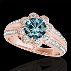 1.5 CTW SI Certified Fancy Blue Diamond Solitaire Halo Ring 10K Rose Gold - REF-171K6R - 34474