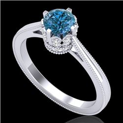 0.81 CTW Fancy Intense Blue Diamond Solitaire Art Deco Ring 18K White Gold - REF-106M9F - 37334