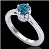 Image 1 : 0.81 CTW Fancy Intense Blue Diamond Solitaire Art Deco Ring 18K White Gold - REF-106M9F - 37334