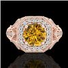 Image 2 : 1.75 CTW Intense Fancy Yellow Diamond Engagement Art Deco Ring 18K Rose Gold - REF-236W4H - 38282