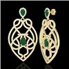 Image 2 : 7 CTW Emerald & Micro VS/SI Diamond Heart Earrings Designer 14K Yellow Gold - REF-381R8K - 21137