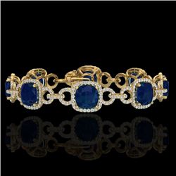 25 CTW Sapphire & Micro VS/SI Diamond Certified Bracelet 14K Yellow Gold - REF-418F2M - 23031