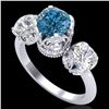 Image 1 : 3 CTW Fancy Intense Blue Diamond Solitaire Art Deco 3 Stone Ring 18K White Gold - REF-418R2K - 37432