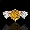 Image 2 : 1.51 CTW Intense Fancy Yellow Diamond Art Deco 3 Stone Ring 18K Rose Gold - REF-236X4T - 38086