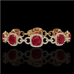 25 CTW Ruby & Micro VS/SI Diamond Certified Bracelet 14K Yellow Gold - REF-457R3K - 23029