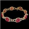 Image 2 : 25 CTW Ruby & Micro VS/SI Diamond Certified Bracelet 14K Yellow Gold - REF-457R3K - 23029
