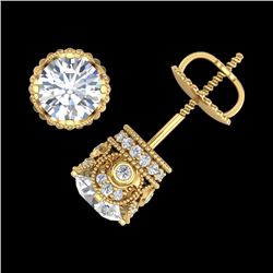 1.85 CTW VS/SI Diamond Solitaire Art Deco Stud Earrings 18K Yellow Gold - REF-234H5W - 36859