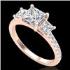 Image 1 : 2.14 CTW Princess VS/SI Diamond Art Deco 3 Stone Ring 18K Rose Gold - REF-454X5T - 37206