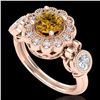 Image 1 : 1.5 CTW Intense Fancy Yellow Diamond Art Deco 3 Stone Ring 18K Rose Gold - REF-218R2K - 37855