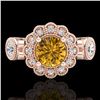 Image 2 : 1.5 CTW Intense Fancy Yellow Diamond Art Deco 3 Stone Ring 18K Rose Gold - REF-218R2K - 37855