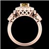 Image 4 : 1.5 CTW Intense Fancy Yellow Diamond Art Deco 3 Stone Ring 18K Rose Gold - REF-218R2K - 37855