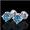 Image 1 : 1.5 CTW Fancy Intense Blue Diamond Art Deco Stud Earrings 18K White Gold - REF-263N6Y - 38069