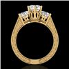 Image 1 : 2.01 CTW VS/SI Diamond Solitaire Art Deco 3 Stone Ring 18K Yellow Gold - REF-527M3F - 36931