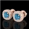 Image 1 : 1.69 CTW Fancy Intense Blue Diamond Art Deco Stud Earrings 18K Rose Gold - REF-180M2F - 37993