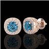 Image 2 : 1.69 CTW Fancy Intense Blue Diamond Art Deco Stud Earrings 18K Rose Gold - REF-180M2F - 37993