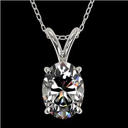 1 CTW Certified VS/SI Quality Oval Diamond Solitaire Necklace 10K White Gold - REF-267K8R - 33192