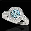 2 CTW SI Certified Blue Diamond Solitaire Halo Ring 10K White Gold - REF-261K8R - 33905