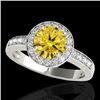 2 CTW Certified Si Fancy Intense Yellow Diamond Solitaire Halo Ring 10K White Gold - REF-309N3Y - 34