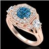 2.11 CTW Intense Blue Diamond Solitaire Art Deco 3 Stone Ring 18K Rose Gold - REF-283Y6N - 38301