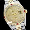 Image 1 : Rolex Men's Two Tone 14K Gold/SS, QuickSet, Diam Pave Dial & Diam/Ruby Bezel - REF-572Z7Y